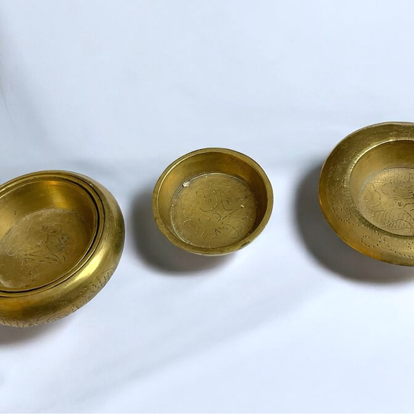 🌺5 Antique Chinese Brass Nesting Bowls/Cups - Picture 8 of 11